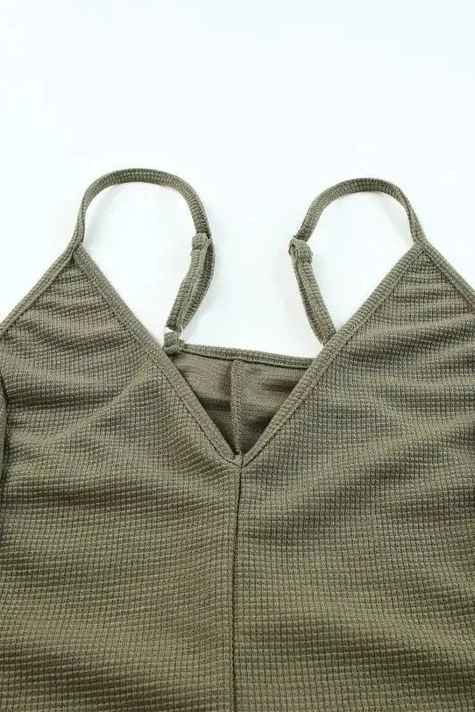 Black Textured Sleeveless V-Neck Pocketed Casual Jumpsuit - Fashionfitz