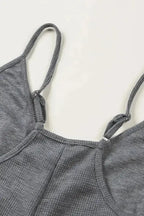 Black Textured Sleeveless V-Neck Pocketed Casual Jumpsuit - Fashionfitz