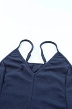 Black Textured Sleeveless V-Neck Pocketed Casual Jumpsuit - Fashionfitz