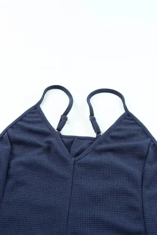 Black Textured Sleeveless V-Neck Pocketed Casual Jumpsuit - Fashionfitz