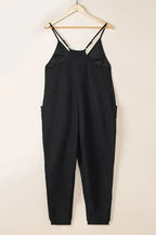 Black Textured Sleeveless V-Neck Pocketed Casual Jumpsuit - Fashionfitz
