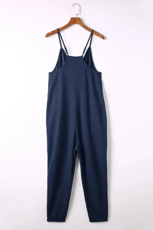 Black Textured Sleeveless V-Neck Pocketed Casual Jumpsuit - Fashionfitz