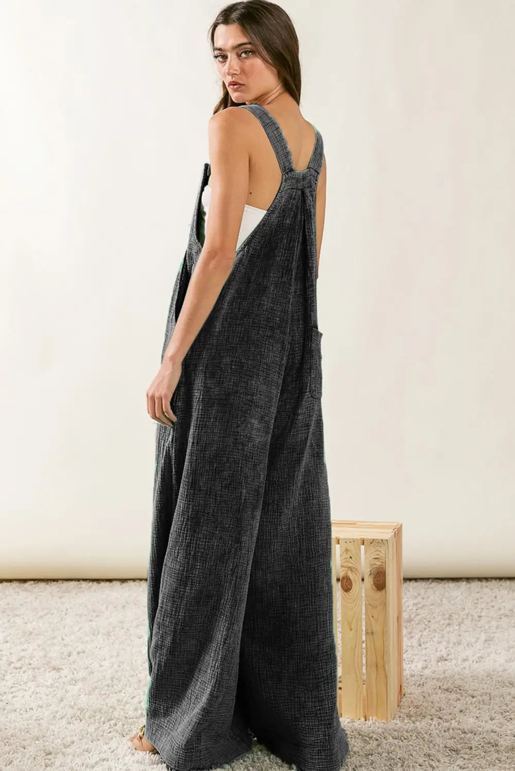 Black textured wide leg overalls - jumpsuits & rompers