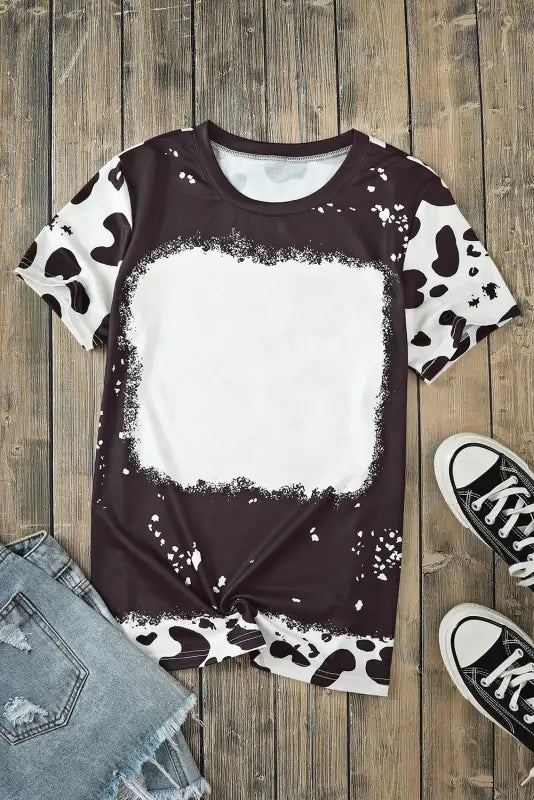 Black tie dye bleached crew neck short sleeves t-shirt - t-shirts