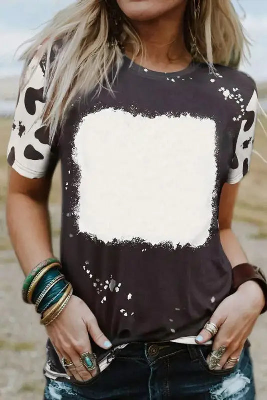 Black tie dye bleached crew neck short sleeves t-shirt - s / 92% polyester + 8% elastane - t-shirts