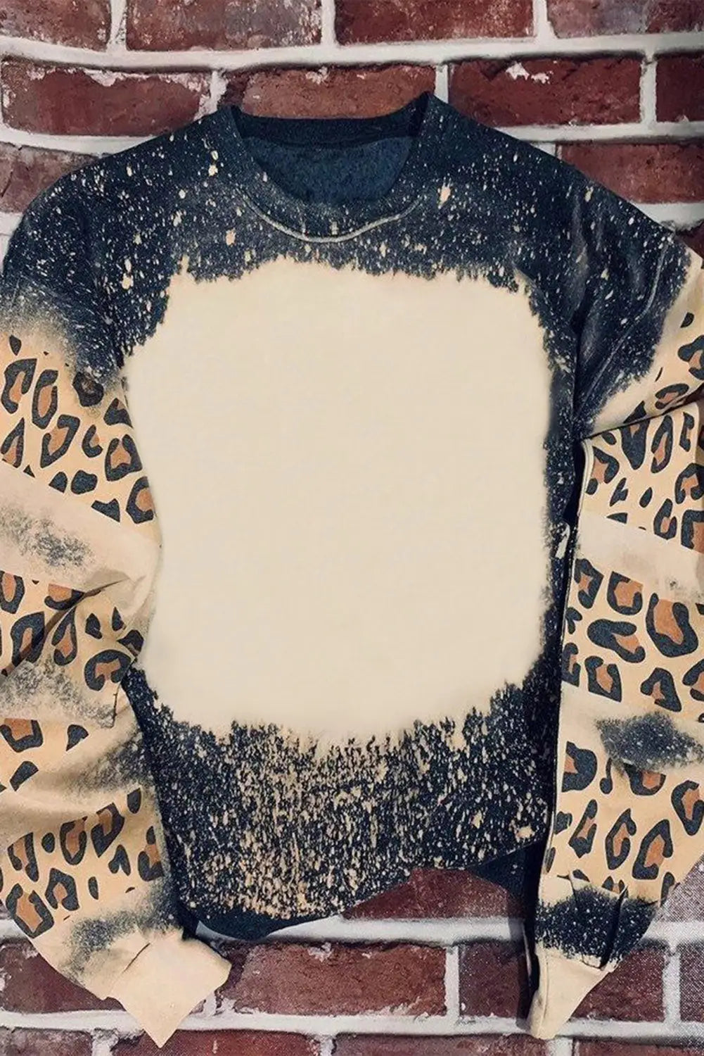 Black tie dye leopard drop shoulder sweatshirt - tops