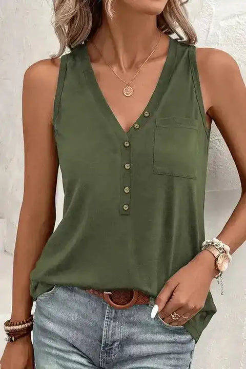 Green longline tunic sleeveless tank top front view — Fashionfitz UK