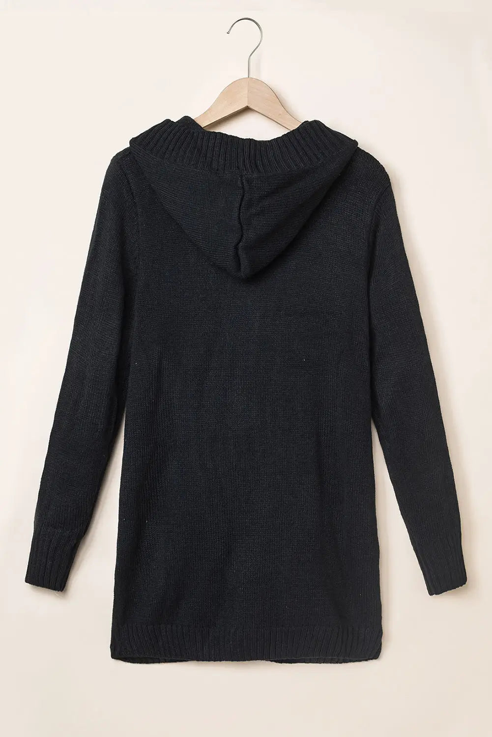 Black twist pattern knit button front hooded cardigan - sweaters & cardigans