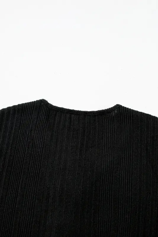 Black v neck buttoned ribbed knit top - tops