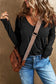 Black v neck center seam long sleeve tee - tops