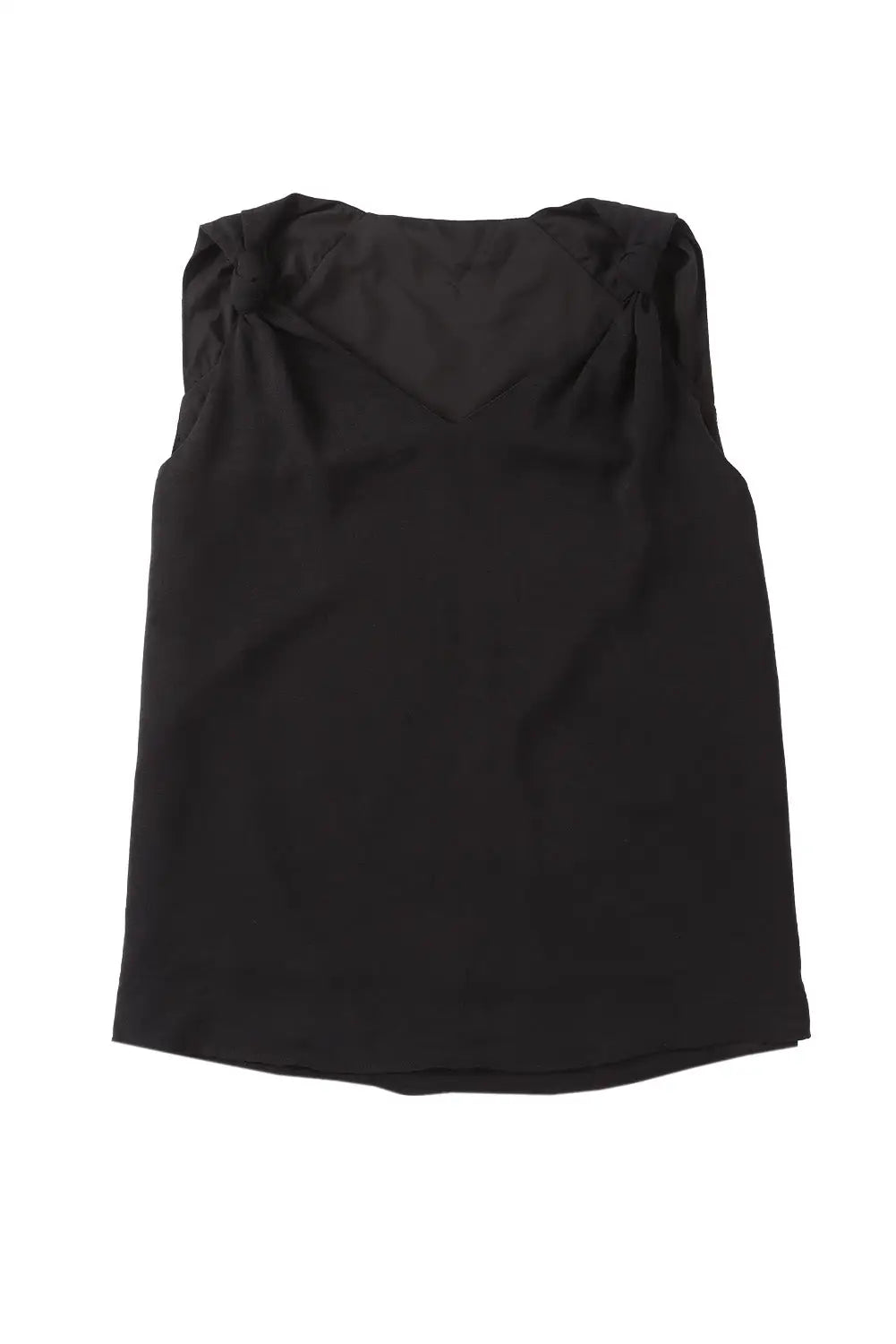Black v neck knotted shoulder vest - tank tops