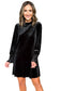 Black velvet frill neck long sleeve shift dress - mini dresses