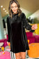 Black velvet frill neck long sleeve shift dress - mini dresses