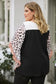 Black waffle knit animal print ruffle sleeves plus size top