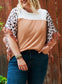 Black waffle knit animal print ruffle sleeves plus size top