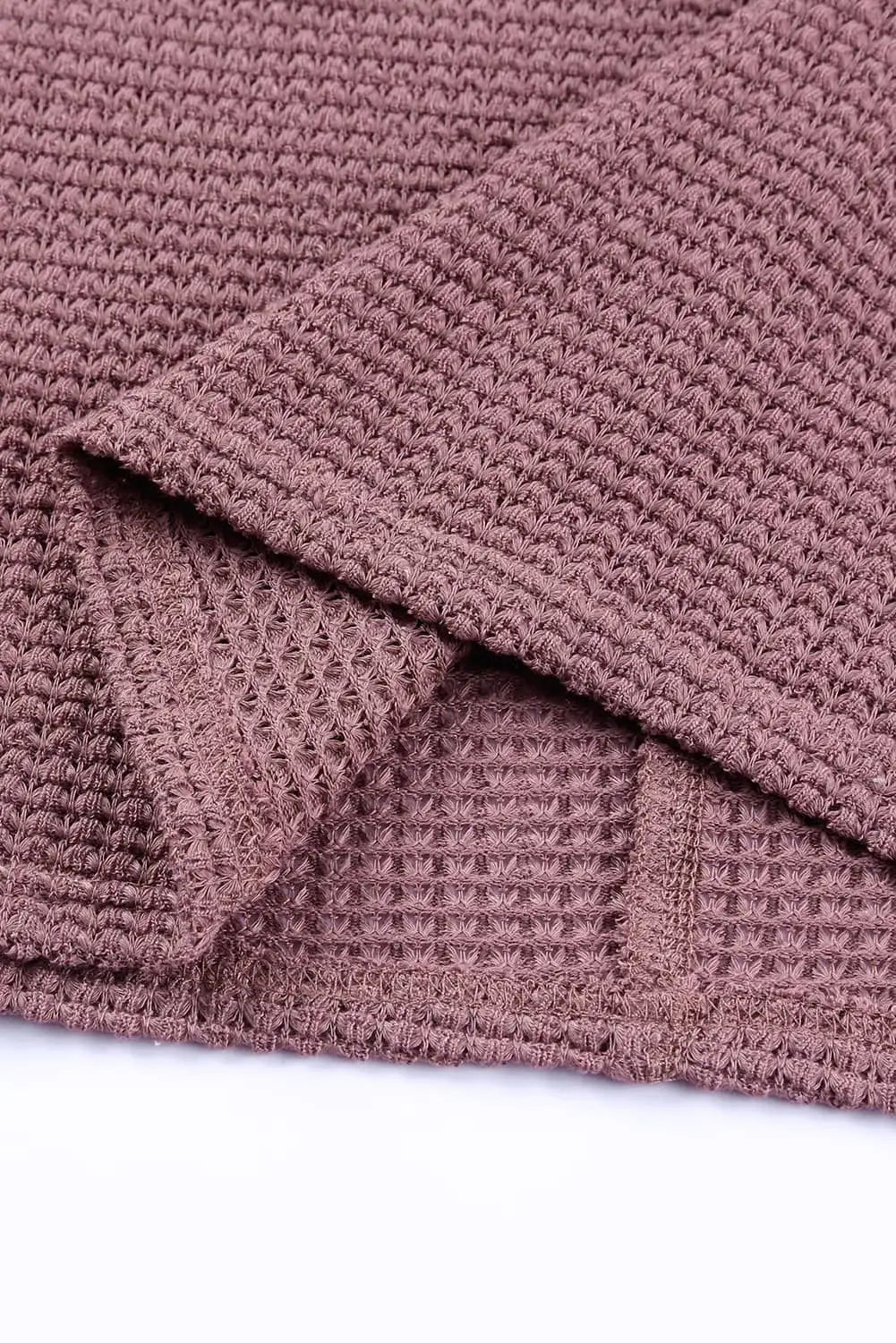 Black waffle knit loose long sleeve top - tops