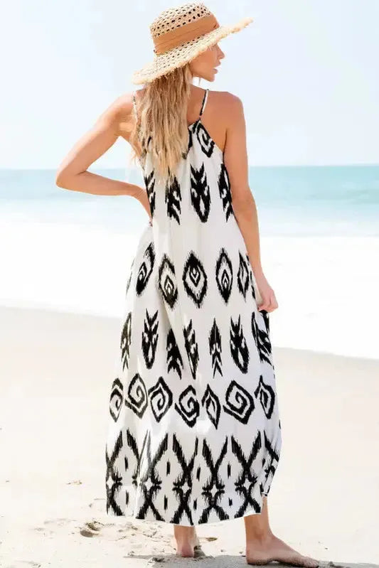 Black Western Aztec Printed Fashion Vacation Sundress - Fashionfitz