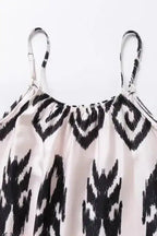 Detail view of the White Aztec Print Western Sundress neckline and straps, emphasizing the lightweight fabric and tribal print.