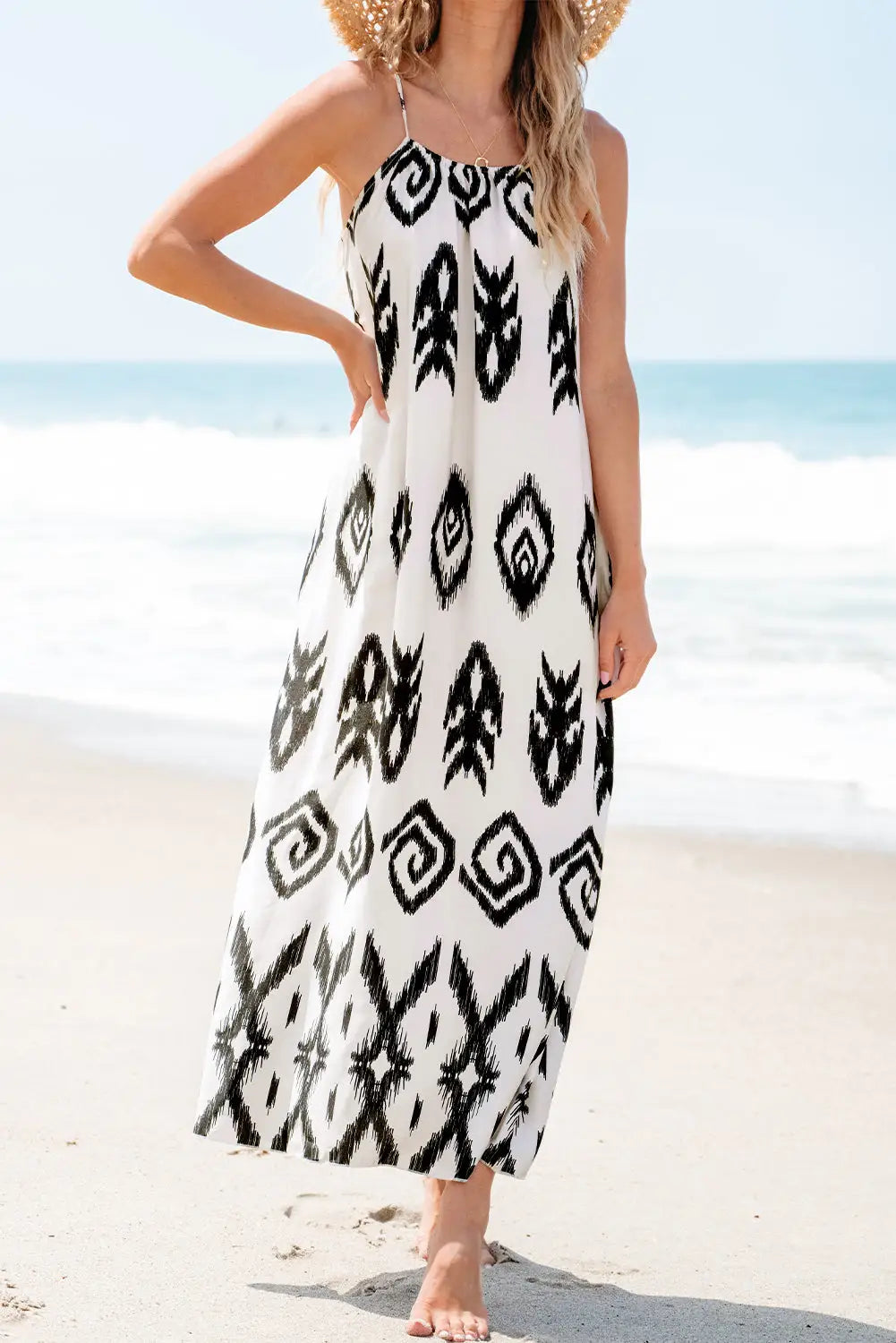 Black western aztec printed fashion vacation sundress - dresses