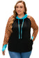 Black western print color block plus size hoodie - 5x / 60% polyester + 35% viscose + 5% elastane