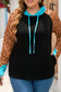 Black western print color block plus size hoodie - 5x / 60% polyester + 35% viscose + 5% elastane