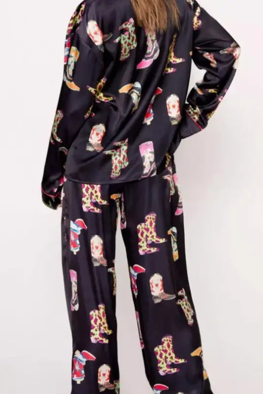 Black western satin long pajama set loungewear & sleepwear/sleepwear