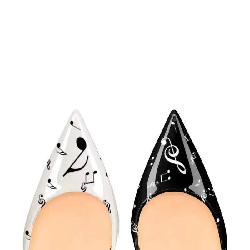 Side profile of black and white pointed-toe stiletto heel pump Fashionfitz UK
