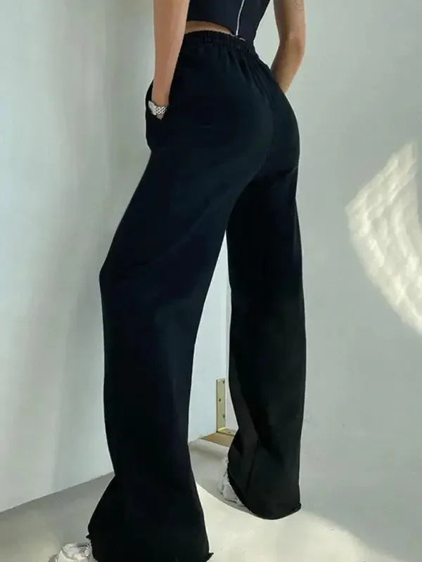 Black Wide Leg Sweatpants Casual Trousers - Fashionfitz