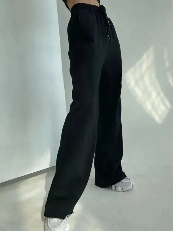 Black Wide Leg Sweatpants Casual Trousers - Fashionfitz