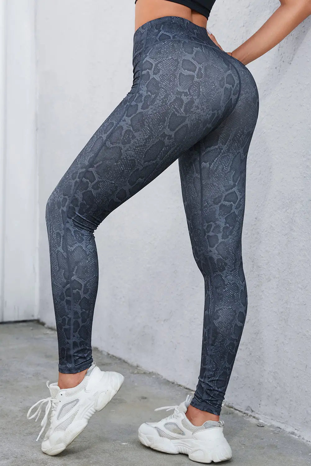 Black wide waistband leopard leggings - xl / 85% polyester + 15% elastane