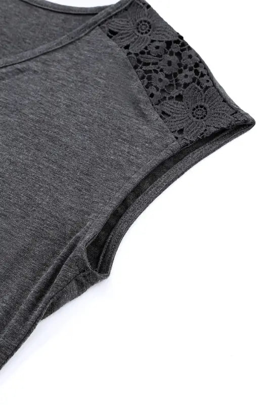 Black zip neck lace splicing tee - t-shirts