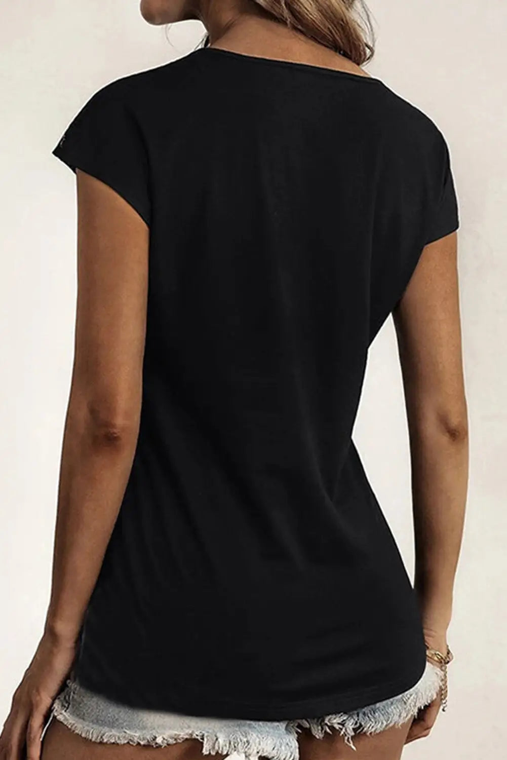 Black zip neck lace splicing tee - t-shirts