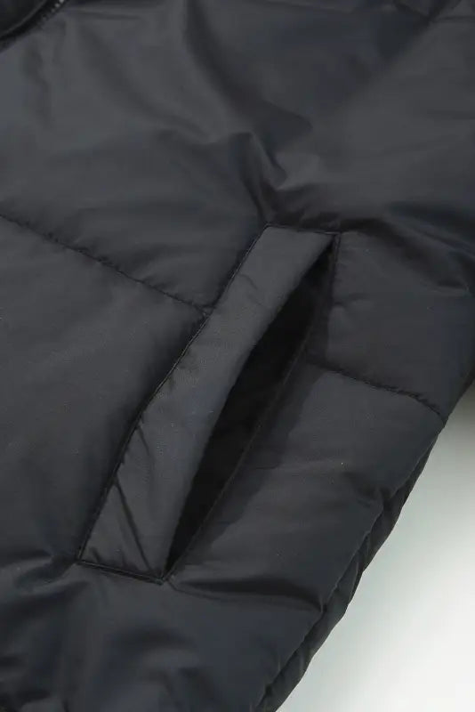 Black zip up drawstring hem puffer coat - coats