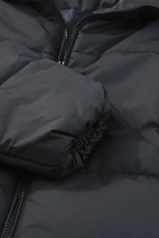 Black zip up drawstring hem puffer coat - coats