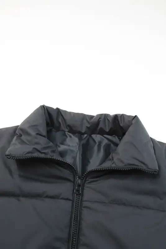 Black zip up drawstring hem puffer coat - coats