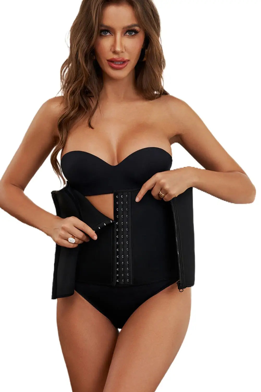 Black zipper body shaper slimming waist trainer - corsets & bustiers