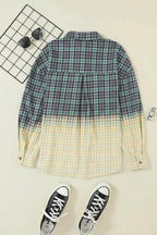 Blackish Green Contrast Plaid Patchwork Chest Pocket Button up Shacket - Fashionfitz