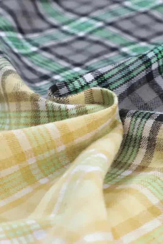 Blackish Green Contrast Plaid Patchwork Chest Pocket Button up Shacket - Fashionfitz