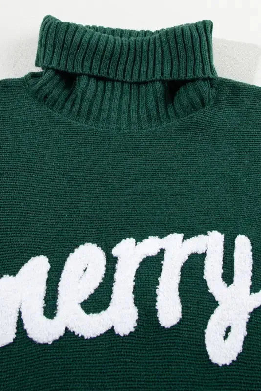 Blackish Green Embroidered High Neck Merry Sweater - Fashionfitz