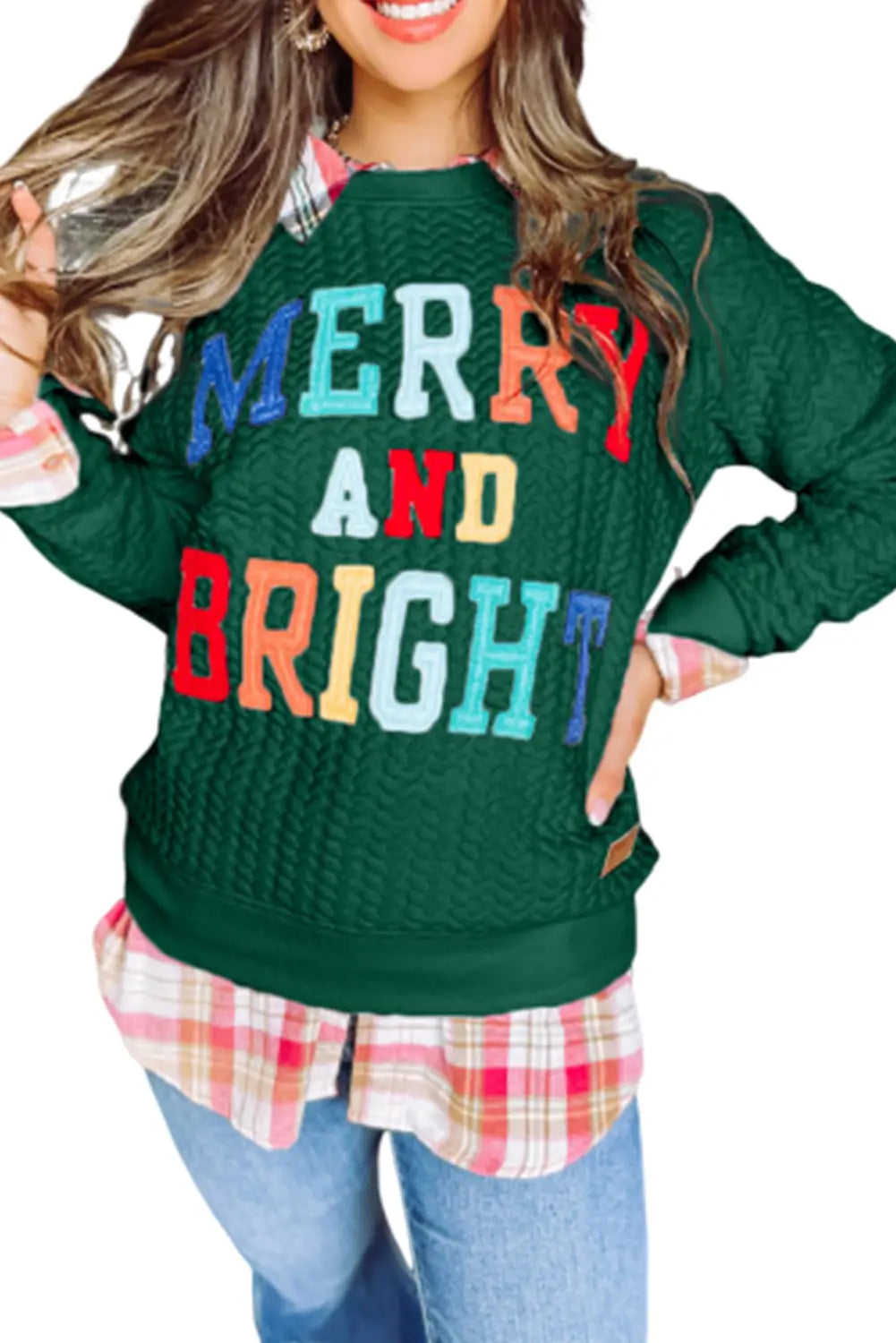 Blackish green merry and bright cable knit pullover sweatshirt - sweatshirts & hoodies