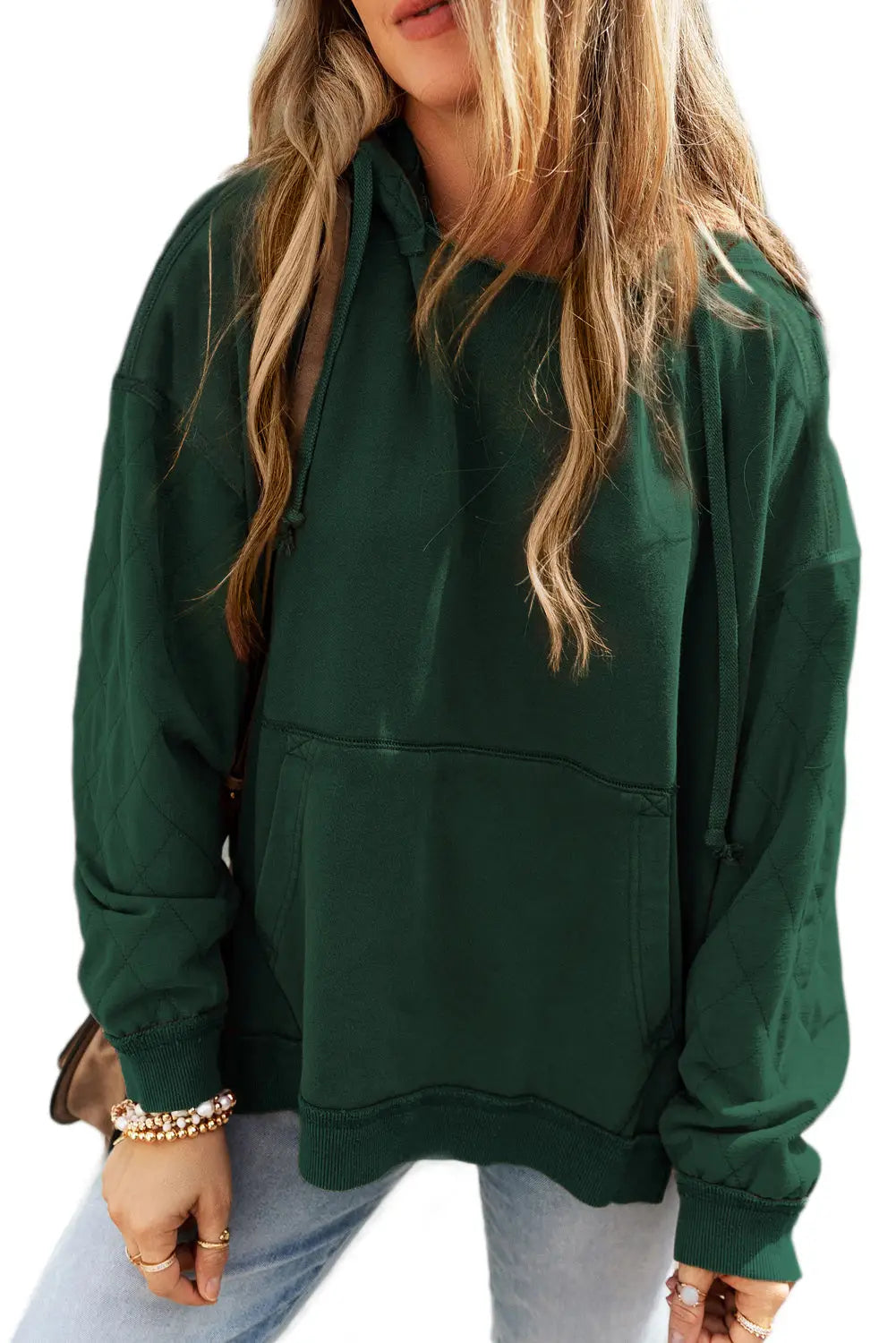 Blackish green quilted patchwork exposed seam hoodie - sweatshirts & hoodies