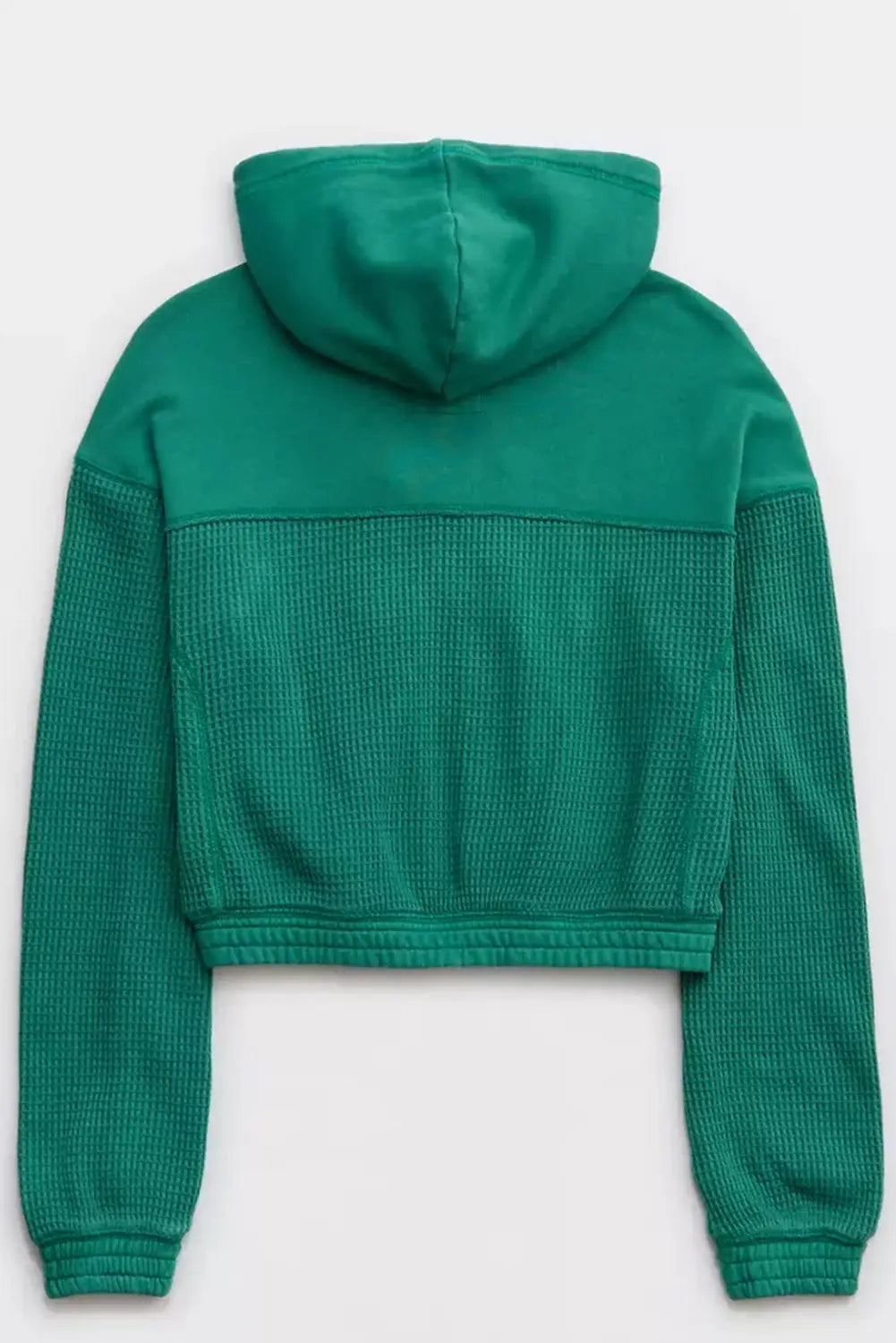 Blackish green waffle knit hooded jacket and shorts outfit - sets