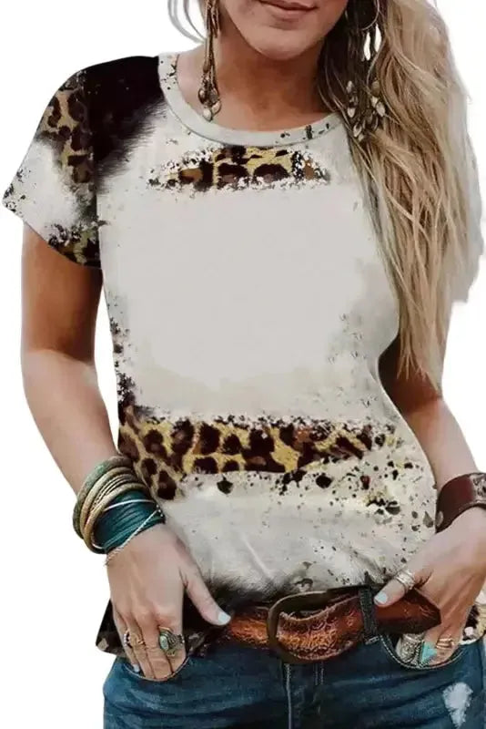 Bleached Leopard Short Sleeve Top - Fashionfitz