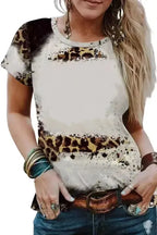 Bleached Leopard Short Sleeve Top - Fashionfitz