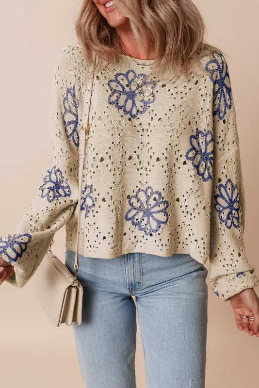 Blossom beige eyelet sweater | trendy & cool | fashionfitz