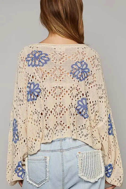 Blossom beige eyelet sweater | trendy & cool | fashionfitz