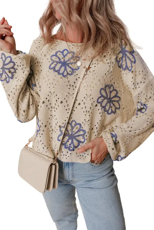 Blossom beige eyelet sweater | trendy & cool | fashionfitz