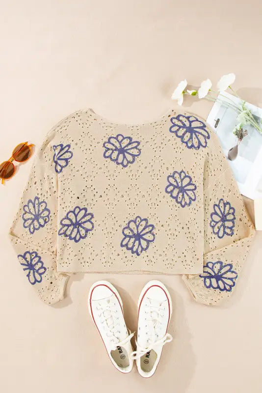 Blossom beige eyelet sweater | trendy & cool | fashionfitz