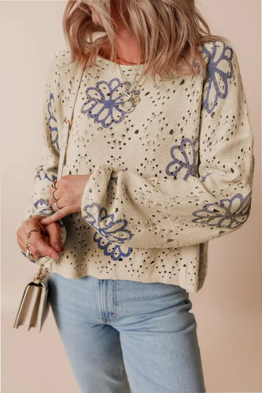 Blossom beige eyelet sweater | trendy & cool | fashionfitz