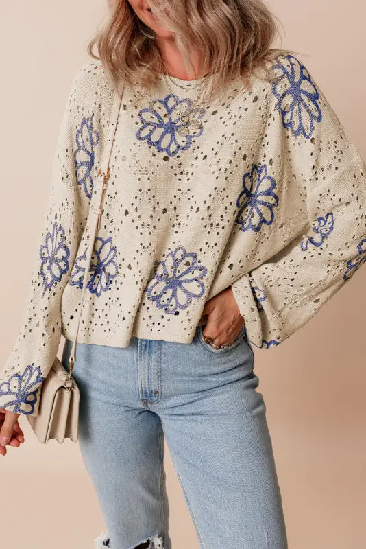 Blossom beige eyelet sweater | trendy & cool | fashionfitz